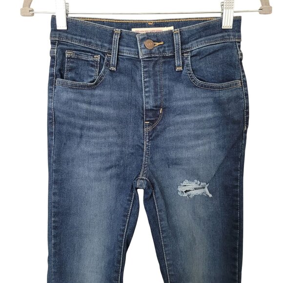 Levis 720 High Rise Super Skinny Jeans Womens Size 25 Blue Distressed Denim - Picture 4 of 8
